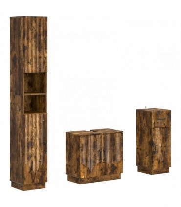 vidaXL 3 Piece Bathroom Cabinet Set HOORN Smoked Oak Engineered Wood