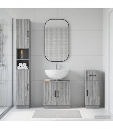 vidaXL 3 Piece Bathroom Cabinet Set HOORN Grey Sonoma Engineered Wood