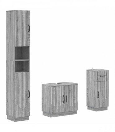 vidaXL 3 Piece Bathroom Cabinet Set HOORN Grey Sonoma Engineered Wood
