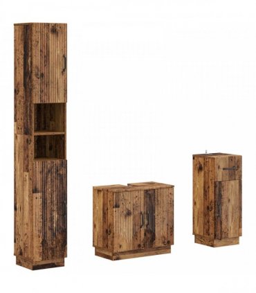 vidaXL 3 Piece Bathroom Cabinet Set HOORN Old Wood Engineered Wood