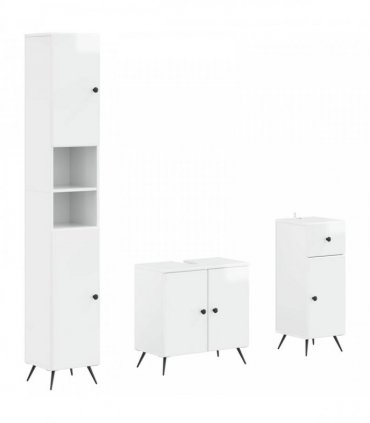 vidaXL 3 Piece Bathroom Cabinet Set BREDA High Gloss White