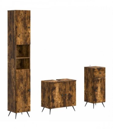 vidaXL 3 Piece Bathroom Cabinet Set BREDA Smoked Oak Engineered Wood