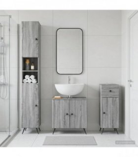 vidaXL 3 Piece Bathroom Cabinet Set BREDA Grey Sonoma Engineered Wood