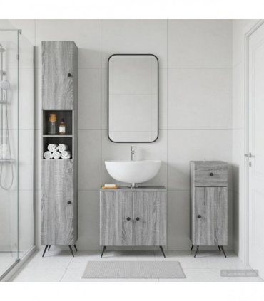vidaXL 3 Piece Bathroom Cabinet Set BREDA Grey Sonoma Engineered Wood