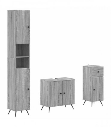 vidaXL 3 Piece Bathroom Cabinet Set BREDA Grey Sonoma Engineered Wood