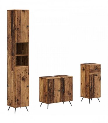 vidaXL 3 Piece Bathroom Cabinet Set BREDA Old Wood Engineered Wood