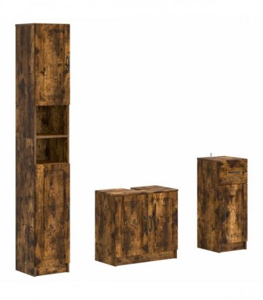 vidaXL 3 Piece Bathroom Cabinet Set UTRECHT Smoked Oak Engineered Wood