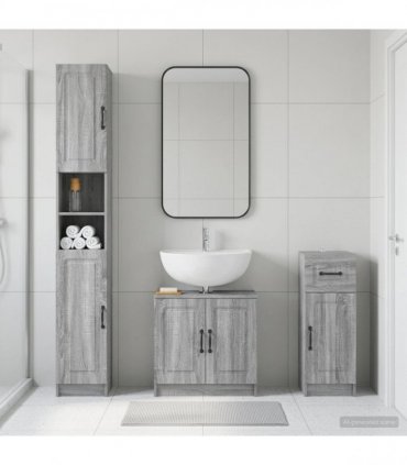 vidaXL 3 Piece Bathroom Cabinet Set UTRECHT Grey Sonoma