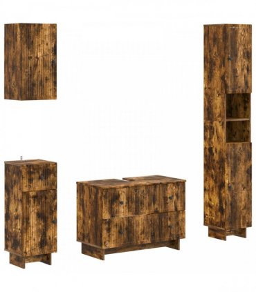 vidaXL 4 Piece Bathroom Cabinet Set EDE Smoked Oak Engineered Wood