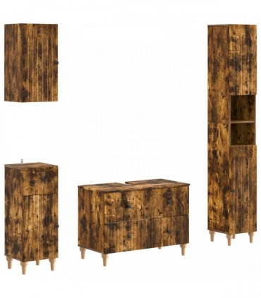 vidaXL 4 Piece Bathroom Cabinet Set ALKMAAR Smoked Oak Engineered Wood