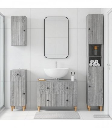 vidaXL 4 Piece Bathroom Cabinet Set ALKMAAR Grey Sonoma