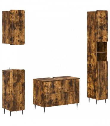 vidaXL 4 Piece Bathroom Cabinet Set ZWOLLE Smoked Oak Engineered Wood