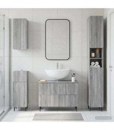 vidaXL 4 Piece Bathroom Cabinet Set ZWOLLE Grey Sonoma Engineered Wood