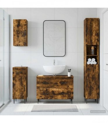 vidaXL 4 Piece Bathroom Cabinet Set HAARLEM Smoked Oak Engineered Wood