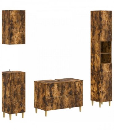 vidaXL 4 Piece Bathroom Cabinet Set DELFT Smoked Oak Engineered Wood