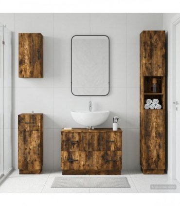 vidaXL 4 Piece Bathroom Cabinet Set HOORN Smoked Oak Engineered Wood