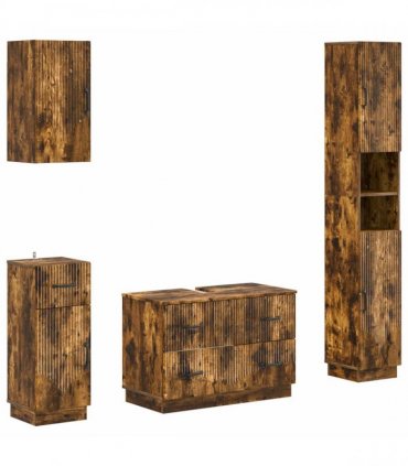 vidaXL 4 Piece Bathroom Cabinet Set HOORN Smoked Oak Engineered Wood