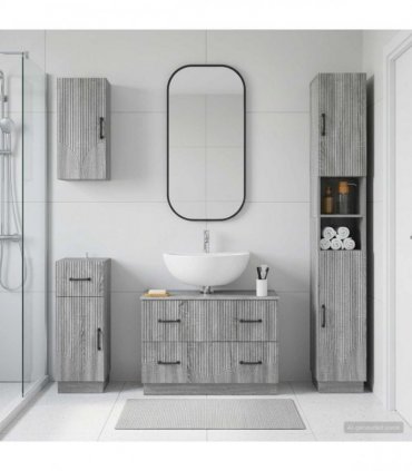 vidaXL 4 Piece Bathroom Cabinet Set HOORN Grey Sonoma Engineered Wood