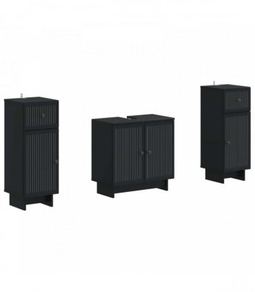 vidaXL 3 Piece Bathroom Cabinet Set EDE 3 pcs Black 30 x 31 x 80 cm