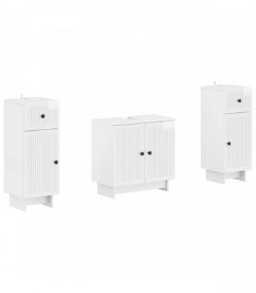 vidaXL 3 Piece Bathroom Cabinet Set EDE 3 pcs High Gloss White