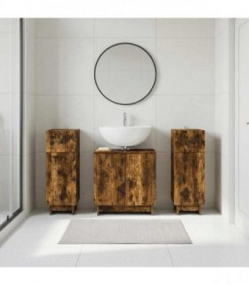 vidaXL 3 Piece Bathroom Cabinet Set EDE 3 pcs Smoked Oak
