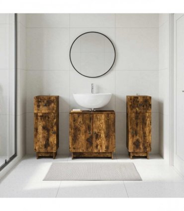 vidaXL 3 Piece Bathroom Cabinet Set EDE 3 pcs Smoked Oak