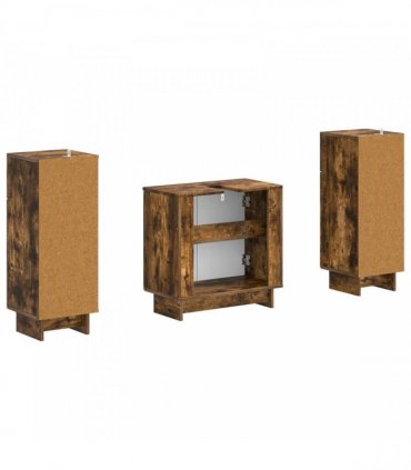 vidaXL 3 Piece Bathroom Cabinet Set EDE 3 pcs Smoked Oak
