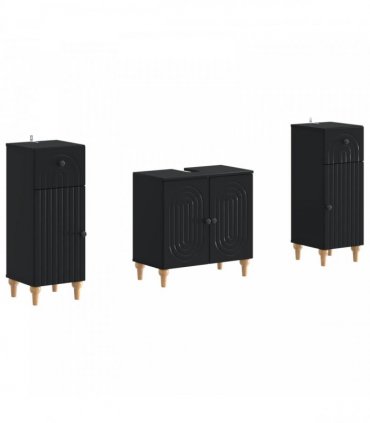vidaXL 3 Piece Bathroom Cabinet Set ALKMAAR 3 pcs Black