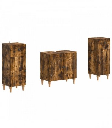 vidaXL 3 Piece Bathroom Cabinet Set ALKMAAR 3 pcs Smoked Oak