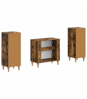 vidaXL 3 Piece Bathroom Cabinet Set ALKMAAR 3 pcs Smoked Oak