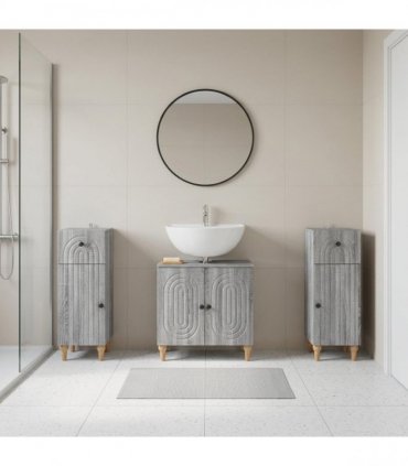 vidaXL 3 Piece Bathroom Cabinet Set ALKMAAR 3 pcs Grey Sonoma