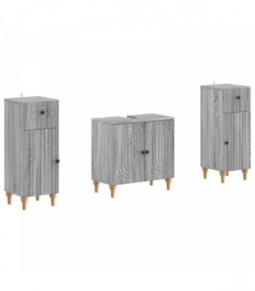 vidaXL 3 Piece Bathroom Cabinet Set ALKMAAR 3 pcs Grey Sonoma