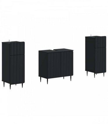 vidaXL 3 Piece Bathroom Cabinet Set ZWOLLE 3 pcs Black 30 x 31 x 80 cm