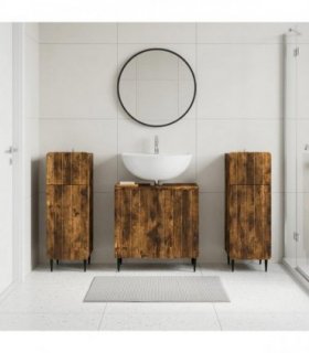 vidaXL 3 Piece Bathroom Cabinet Set ZWOLLE 3 pcs Smoked Oak