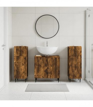 vidaXL 3 Piece Bathroom Cabinet Set ZWOLLE 3 pcs Smoked Oak