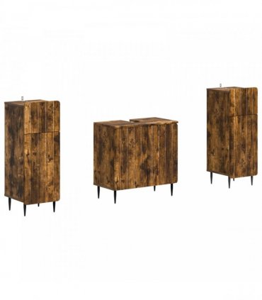 vidaXL 3 Piece Bathroom Cabinet Set ZWOLLE 3 pcs Smoked Oak
