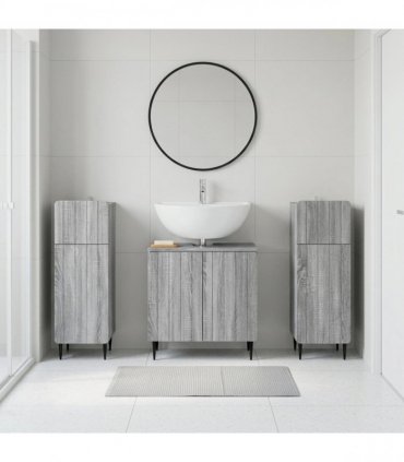 vidaXL 3 Piece Bathroom Cabinet Set ZWOLLE 3 pcs Grey Sonoma