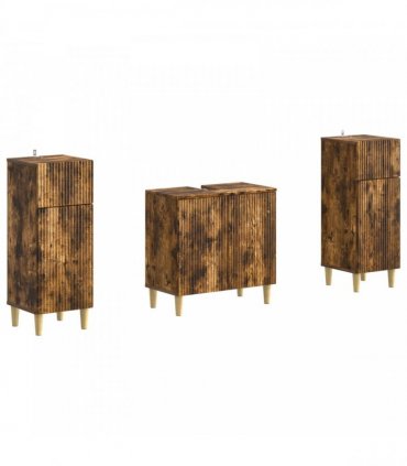 vidaXL 3 Piece Bathroom Cabinet Set ARNHEM 3 pcs Smoked Oak