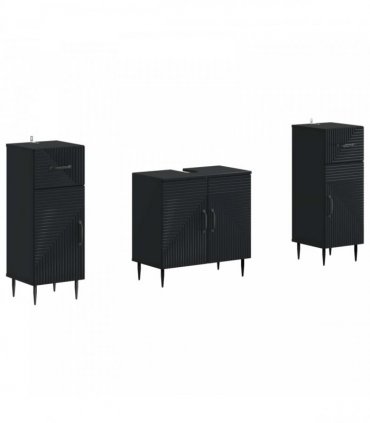 vidaXL 3 Piece Bathroom Cabinet Set HAARLEM 3 pcs Black