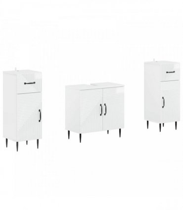 vidaXL 3 Piece Bathroom Cabinet Set HAARLEM 3 pcs High Gloss White