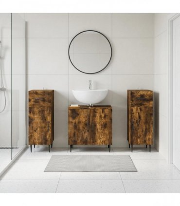 vidaXL 3 Piece Bathroom Cabinet Set HAARLEM 3 pcs Smoked Oak