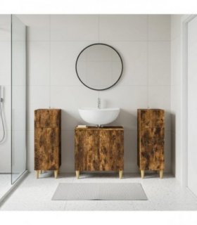 vidaXL 3 Piece Bathroom Cabinet Set DELFT 3 pcs Smoked Oak