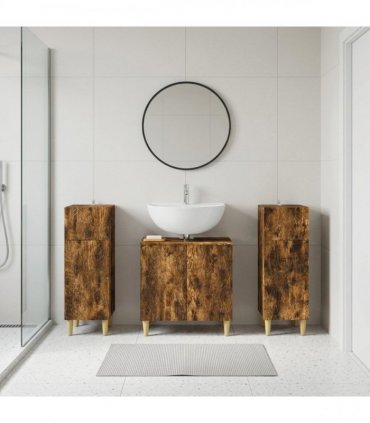 vidaXL 3 Piece Bathroom Cabinet Set DELFT 3 pcs Smoked Oak