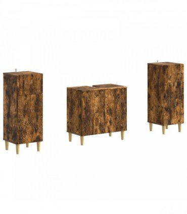 vidaXL 3 Piece Bathroom Cabinet Set DELFT 3 pcs Smoked Oak