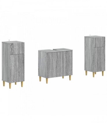 vidaXL 3 Piece Bathroom Cabinet Set DELFT 3 pcs Grey Sonoma