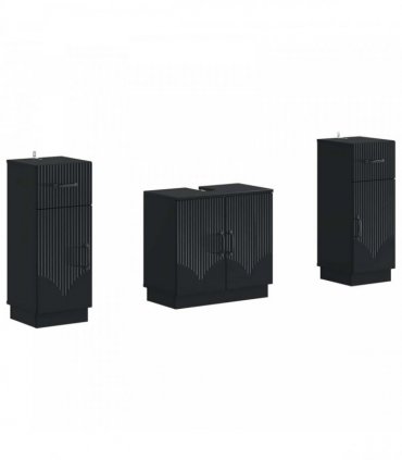 vidaXL 3 Piece Bathroom Cabinet Set HOORN 3 pcs Black 30 x 31 x 80 cm