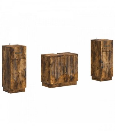 vidaXL 3 Piece Bathroom Cabinet Set HOORN 3 pcs Smoked Oak