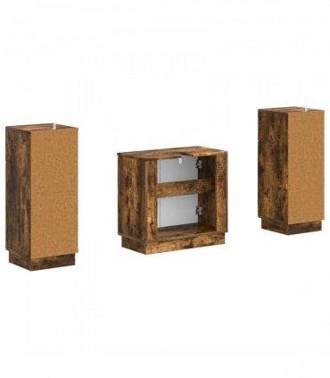 vidaXL 3 Piece Bathroom Cabinet Set HOORN 3 pcs Smoked Oak
