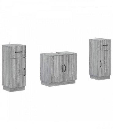 vidaXL 3 Piece Bathroom Cabinet Set HOORN 3 pcs Grey Sonoma