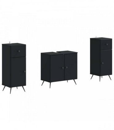 vidaXL 3 Piece Bathroom Cabinet Set BREDA 3 pcs Black 30 x 31 x 80 cm